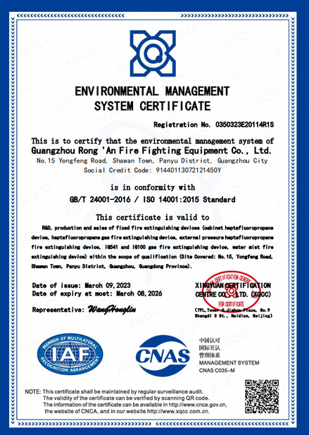 China Guangzhou rongan fire equipment co. LTD certificaciones